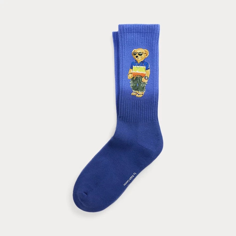 Polo Ralph Lauren Surf Bear Socks Dip Die Crew Yacht Stretch Blue